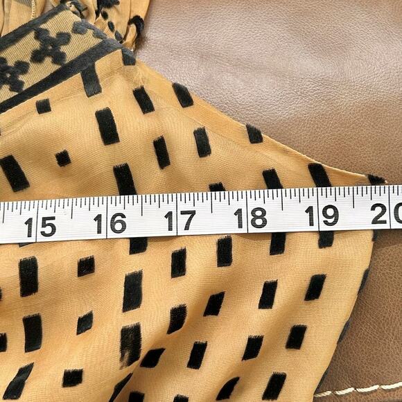 *SILK Beaded Burnout Velvet Sweetheart V-Neck Boho Babydoll Blouse Womens Large - Picture 13 of 14